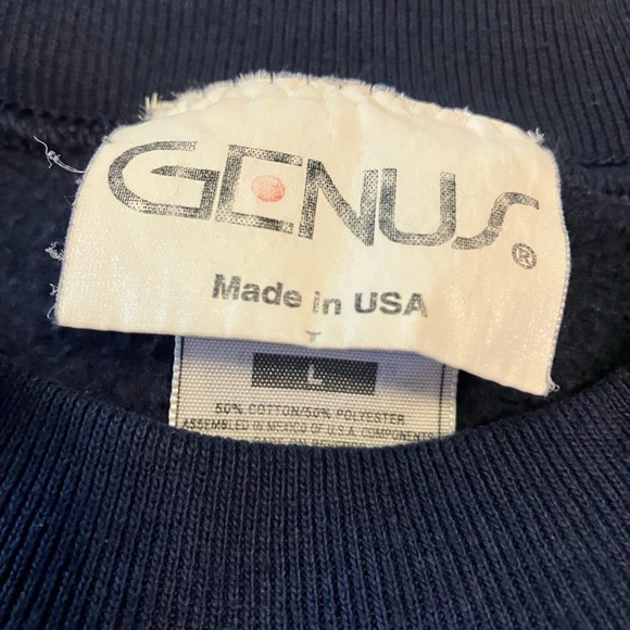 Vintage Mickey Embroidered Sweatshirt GENUS Made USA Navy Crewneck 90s Disney L - Picture 2 of 7